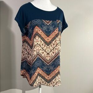 Rewind Blue and Cream Chevron Blouse